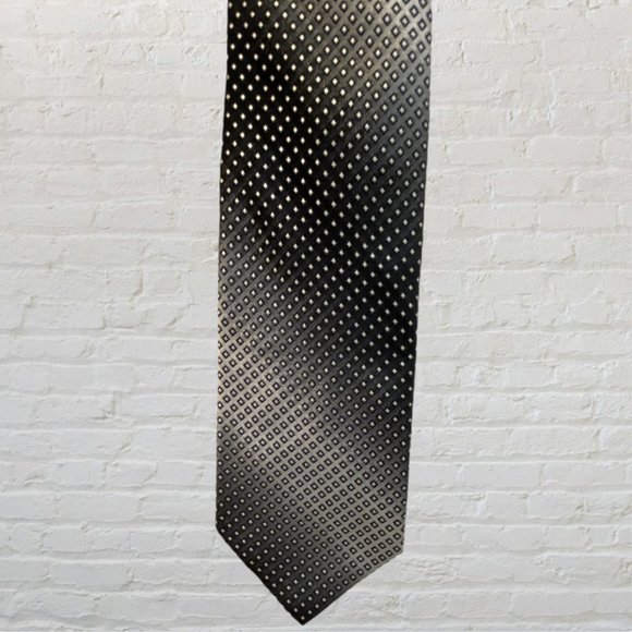 VINTAGE JOSEPH & FEISS -- Silk Necktie, Silver/Gray Ombre w/White Dots - Picture 2 of 4